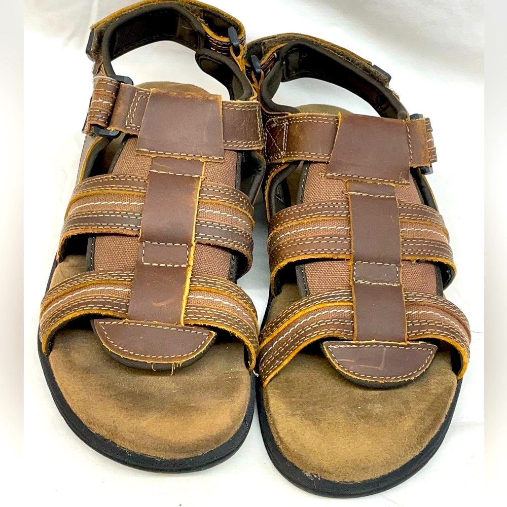 Croft & barrow Brown Leather Sandals with Adjustable Straps men sz 10